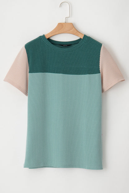 Black Rib Textured Colorblock T Shirt