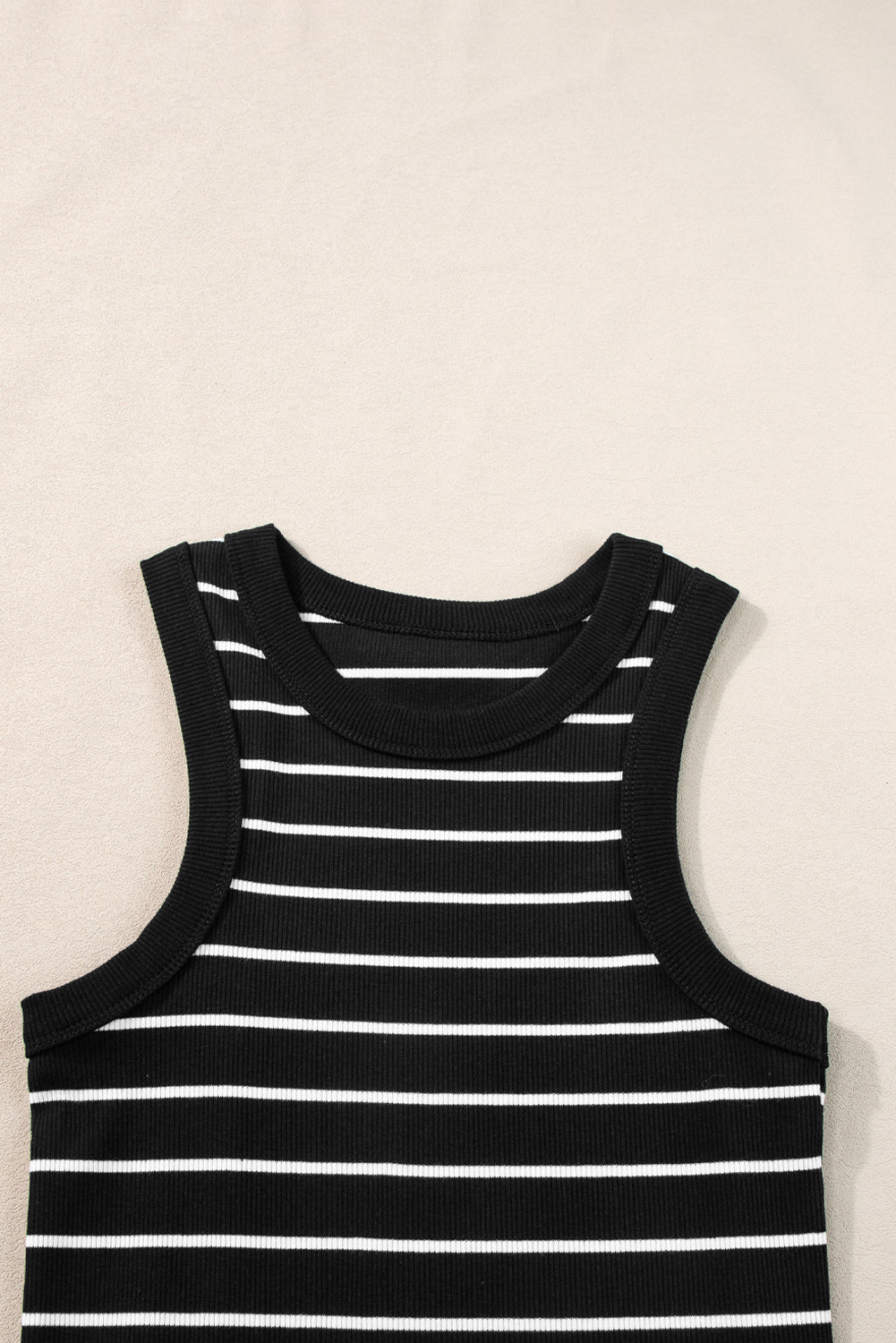 White Stripe Ribbed Knit Tank Mini Dress