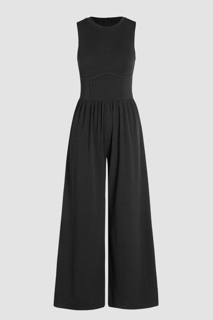 Medium Grey Cinched Waist Sleeveless Wide Leg Jumpsuit