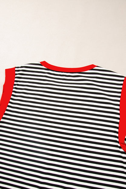 Black Stripe Colorblock Edge Round Neck Tank Top