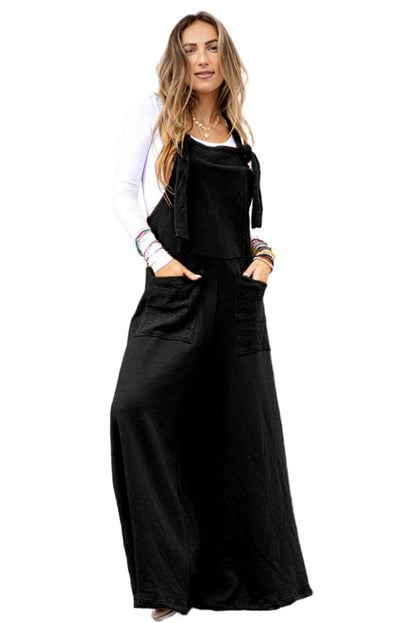 Knotted Straps Patch Pocket Wide Leg Jumpsuit