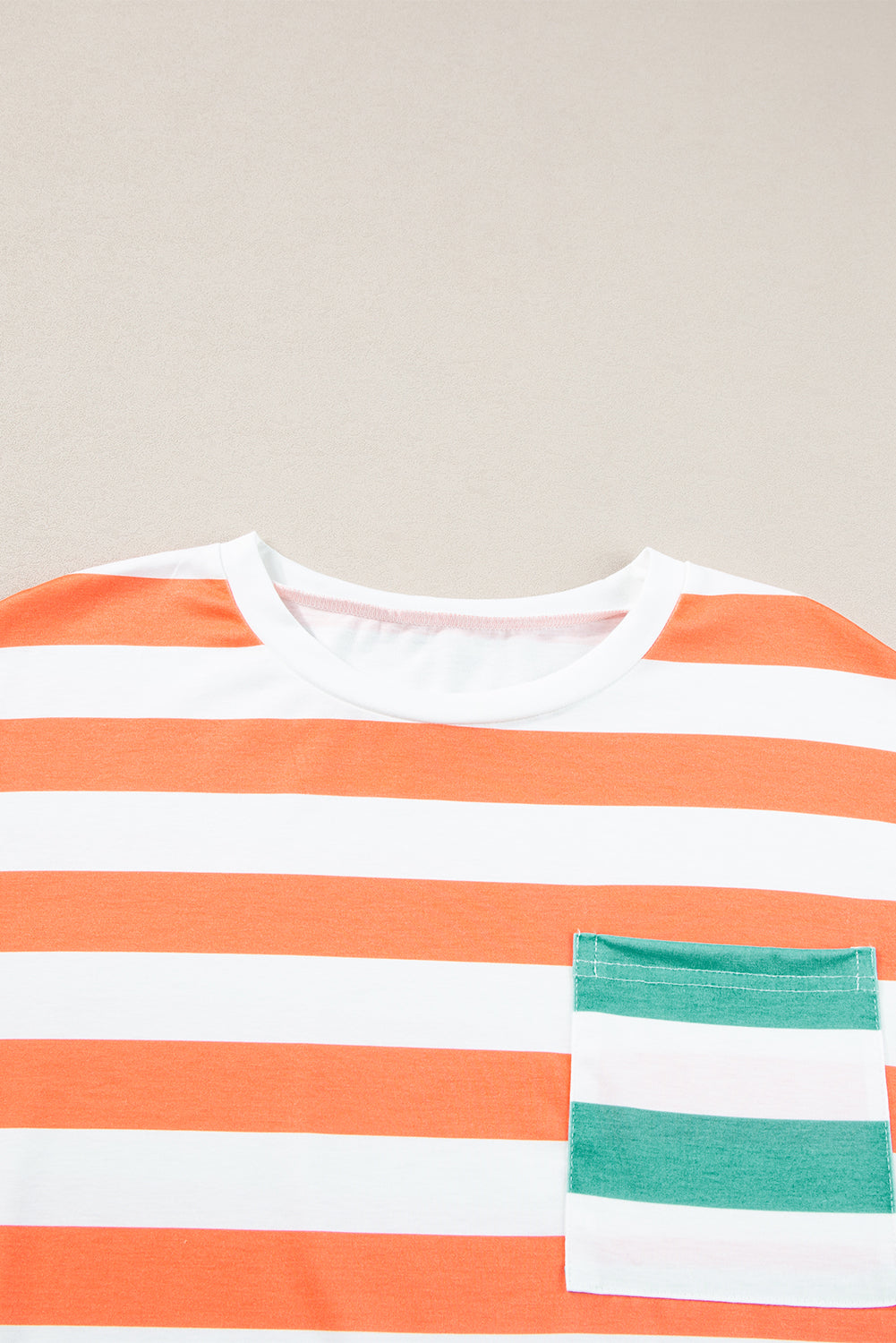 Blue Stripe Contrast Patch Pocket Drop Sleeve T Shirt