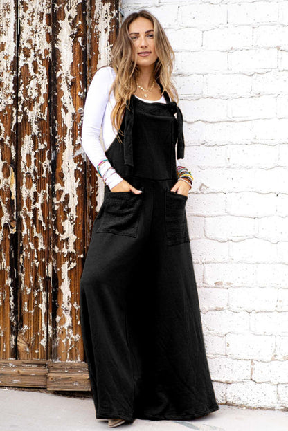 Knotted Straps Patch Pocket Wide Leg Jumpsuit