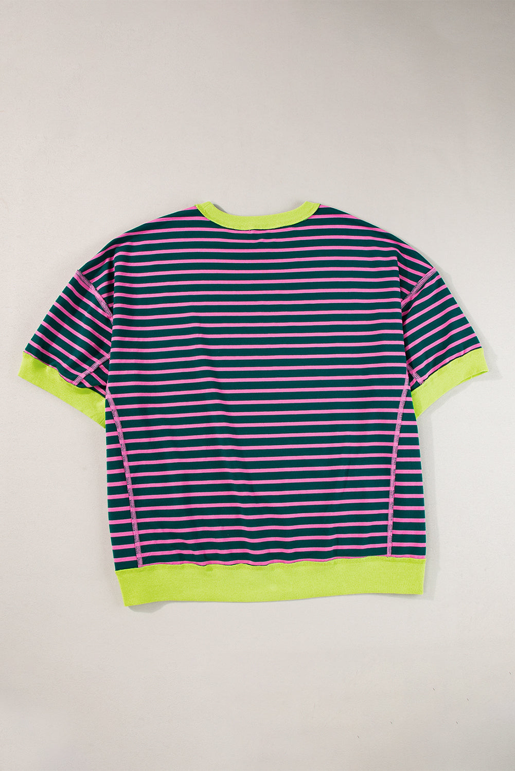 Black Stripe Oversized Contrast Trim Exposed Seam High Low T Shirt