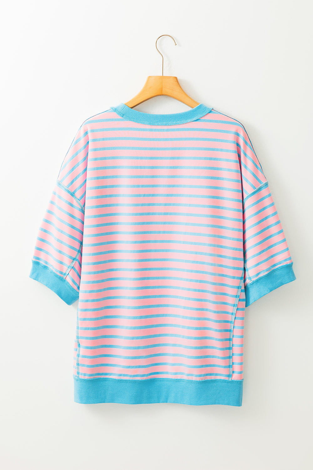 Black Stripe Oversized Contrast Trim Exposed Seam High Low T Shirt