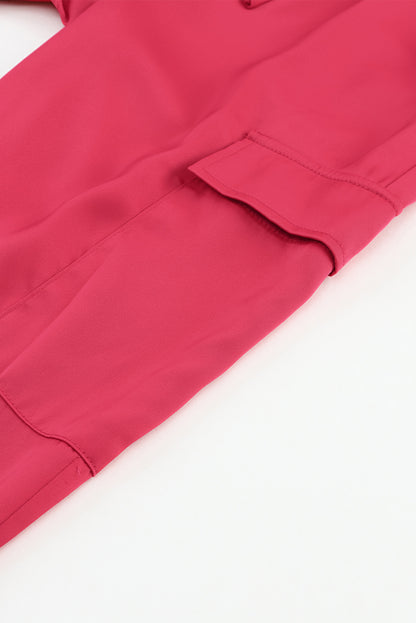 Rose Satin Pocketed Drawstring Elastic Waist Pants