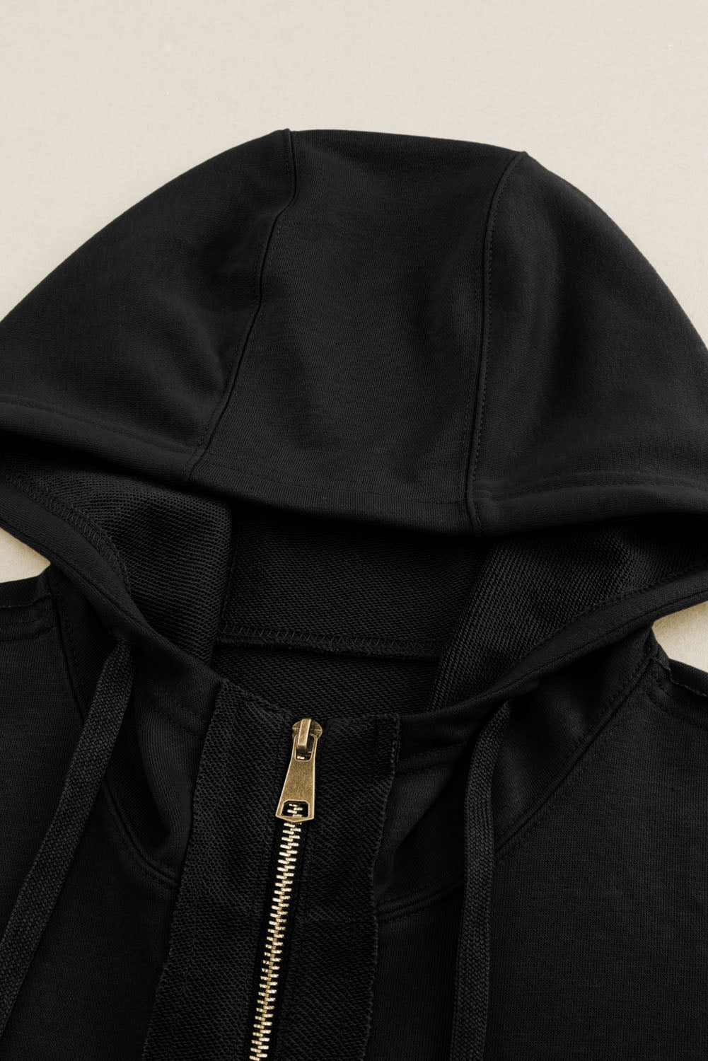 Brown Raw Edge Exposed Seam Full Zip Hoodie