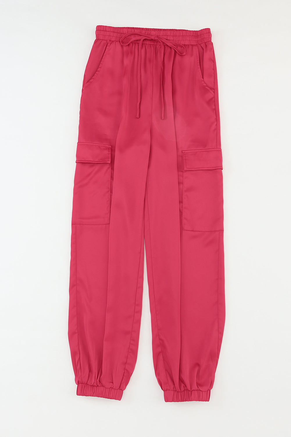 Rose Satin Pocketed Drawstring Elastic Waist Pants