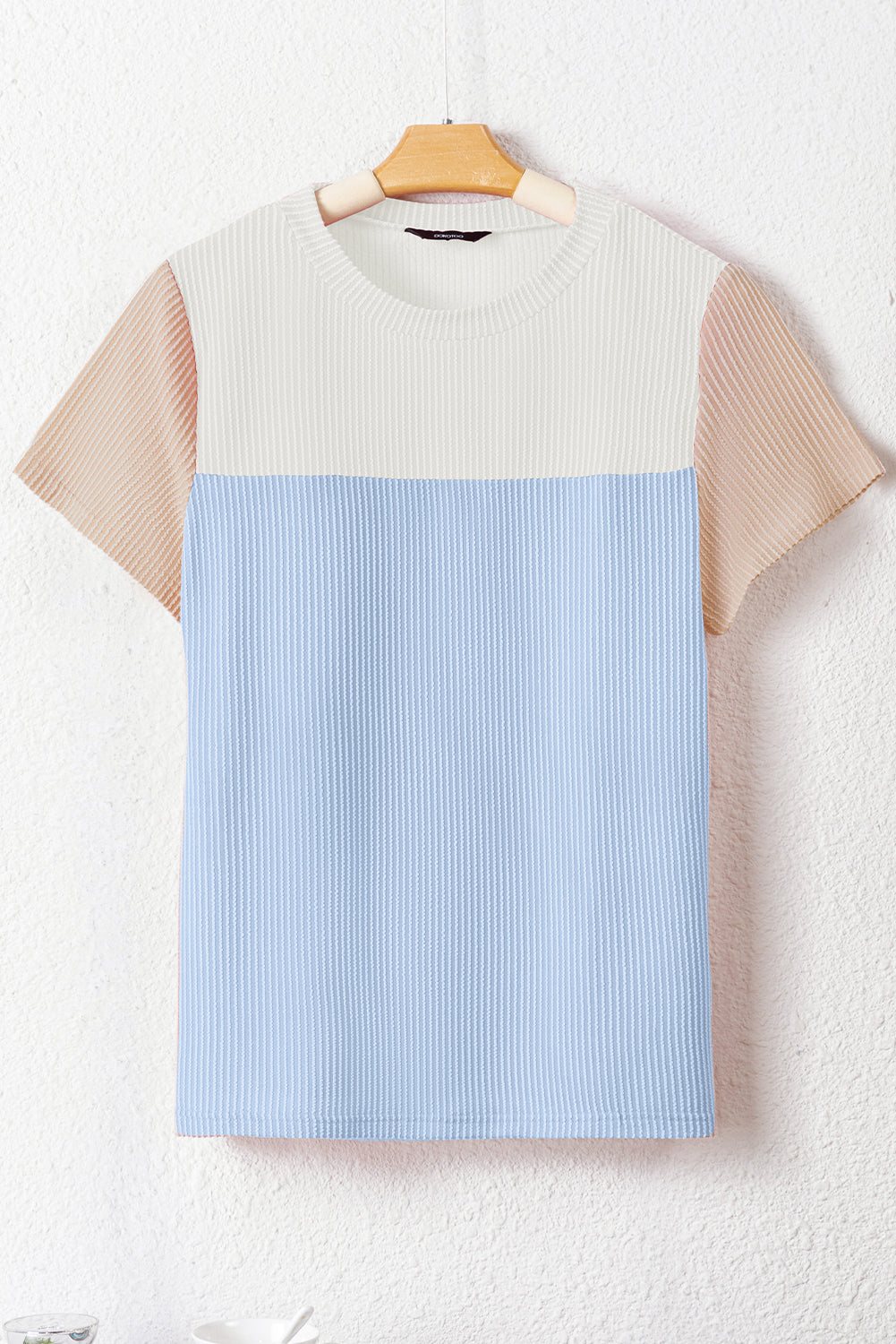 Black Rib Textured Colorblock T Shirt