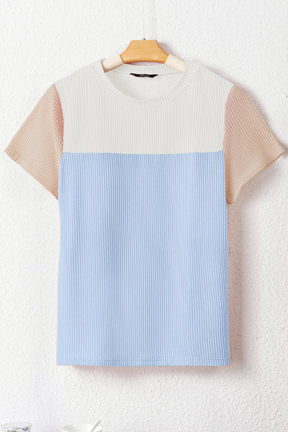 Black Rib Textured Colorblock T Shirt