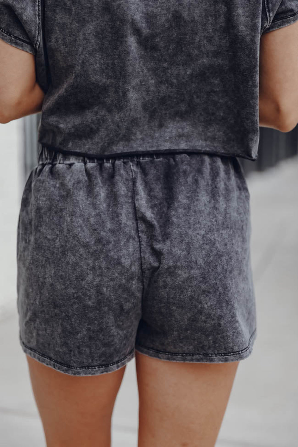 Black Acid Washed Short Lounge Set