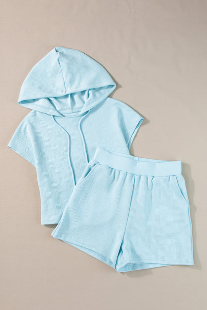 Meadow Mist Green Textured Cropped Hoodie and Shorts Set