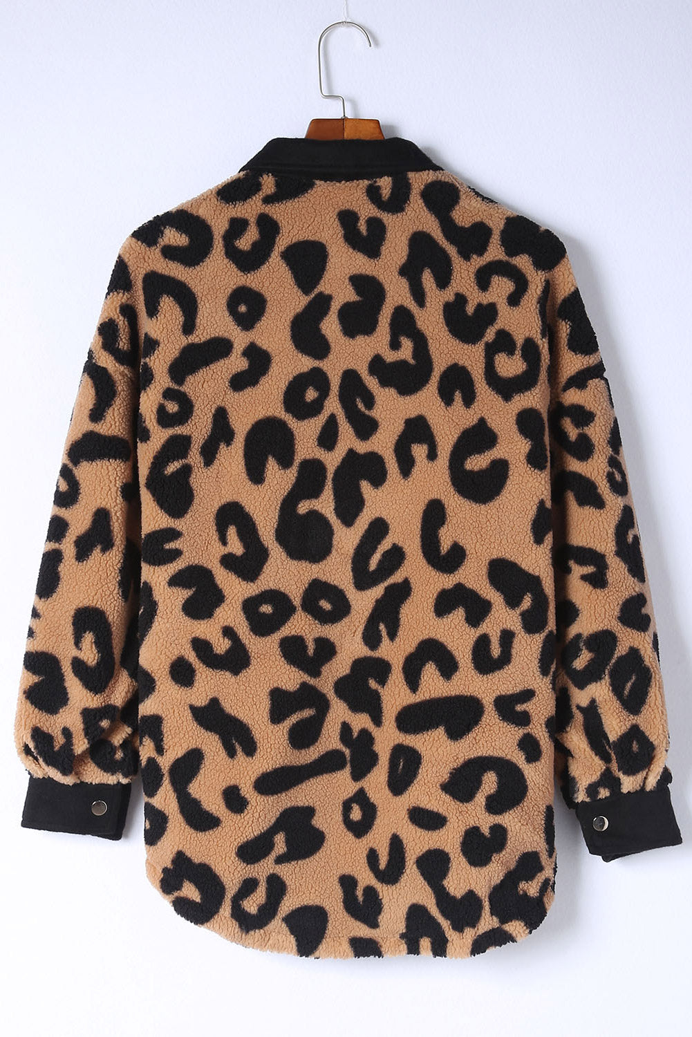 Black Contrast Trimmed Leopard Teddy Shacket