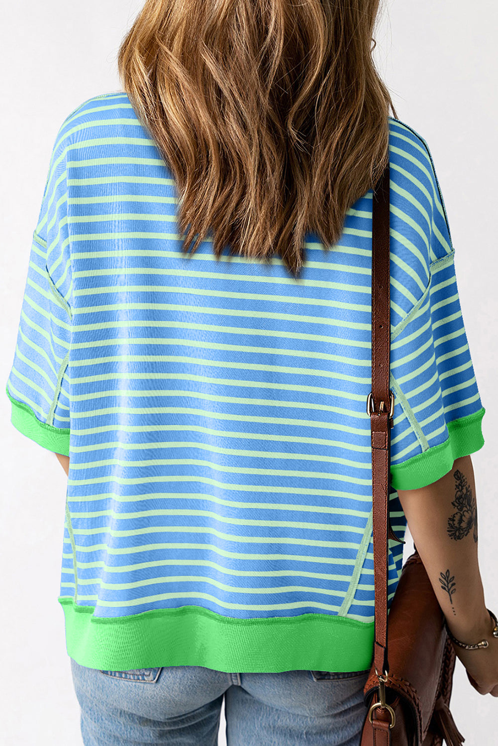 Multicolour Oversized Contrast Trim Exposed Seam High Low T Shirt