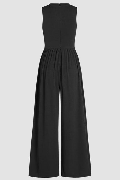 Medium Grey Cinched Waist Sleeveless Wide Leg Jumpsuit