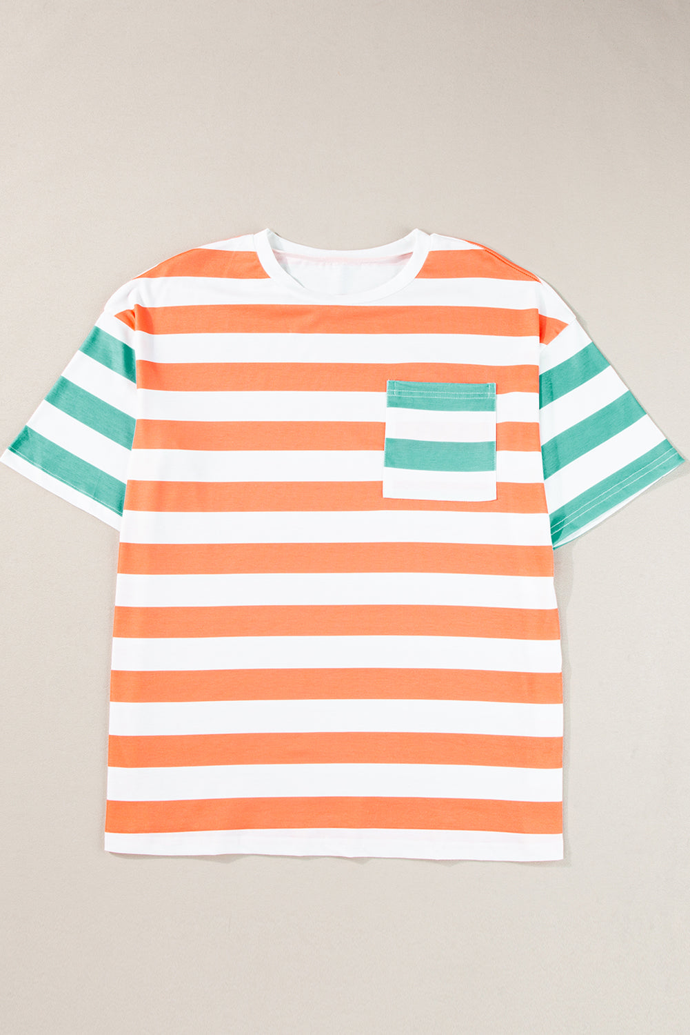 Blue Stripe Contrast Patch Pocket Drop Sleeve T Shirt