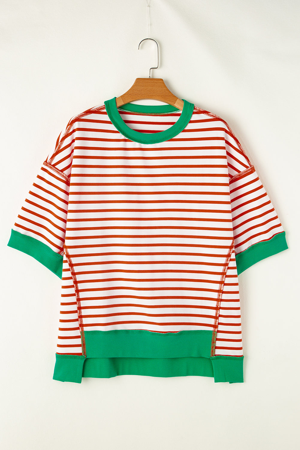 Multicolour Oversized Contrast Trim Exposed Seam High Low T Shirt