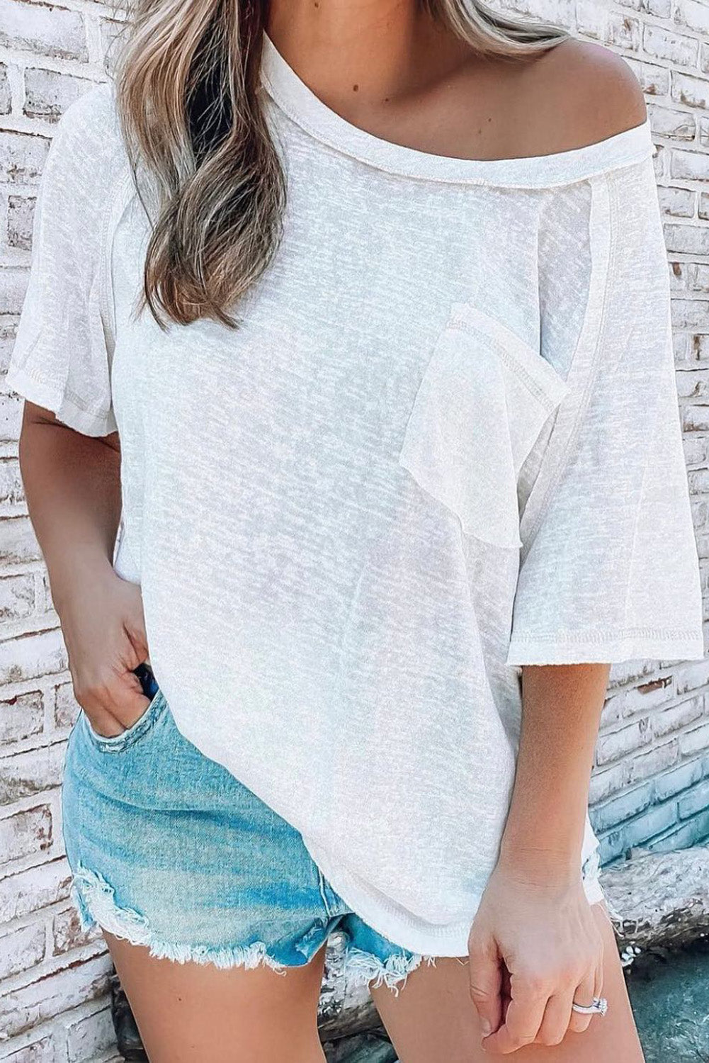 White Exposed Seam Detail Loose T-shirt