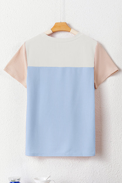 Black Rib Textured Colorblock T Shirt